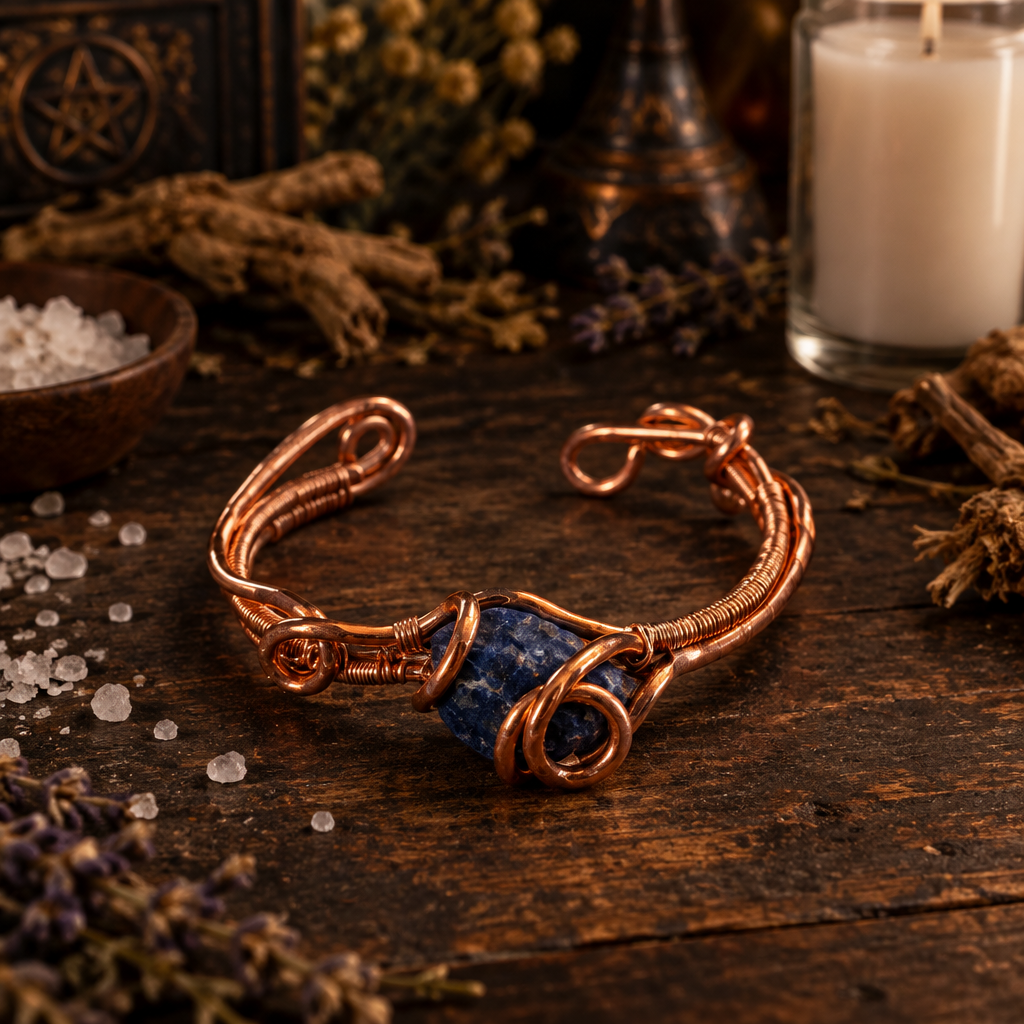 Handmade Lapis Lazuli & Copper Wire-Wrapped Bracelet