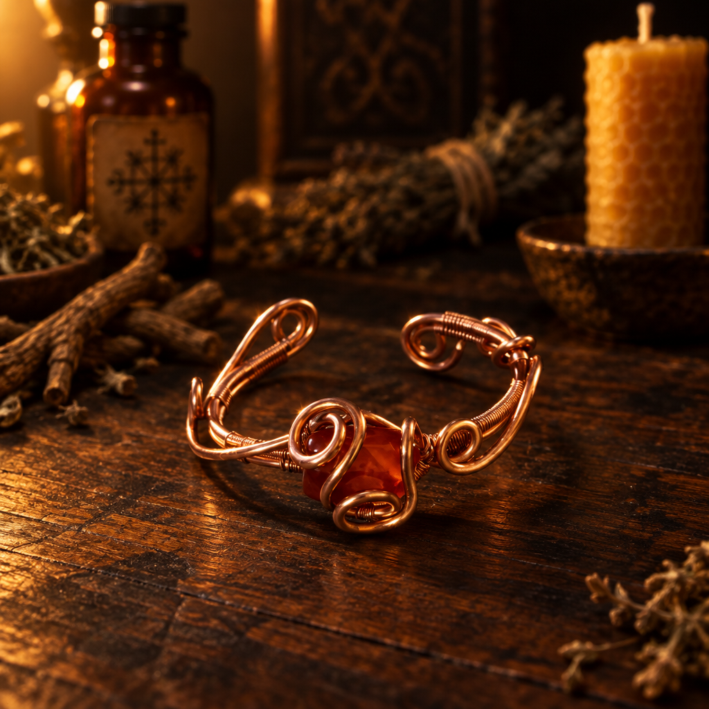 Handmade Carnelian & Copper Wire-Wrapped Bracelet