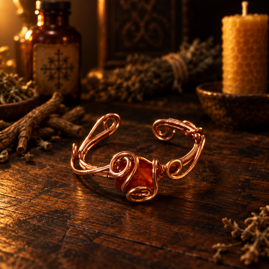 Handmade Carnelian & Copper Wire-Wrapped Bracelet