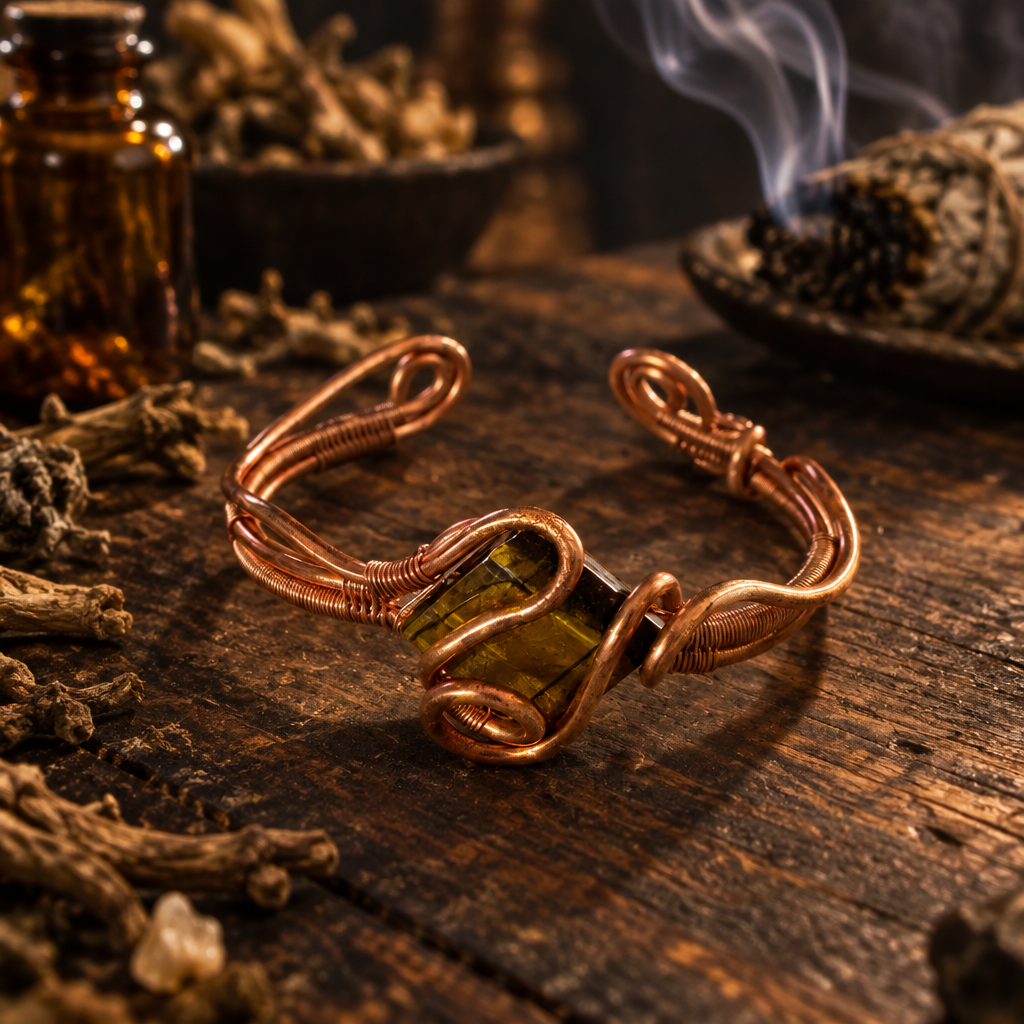 Handmade Tiger Eye & Copper Wire-Wrapped Bracelet