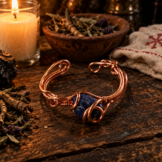 Handmade Lapis Lazuli & Copper Wire-Wrapped Bracelet