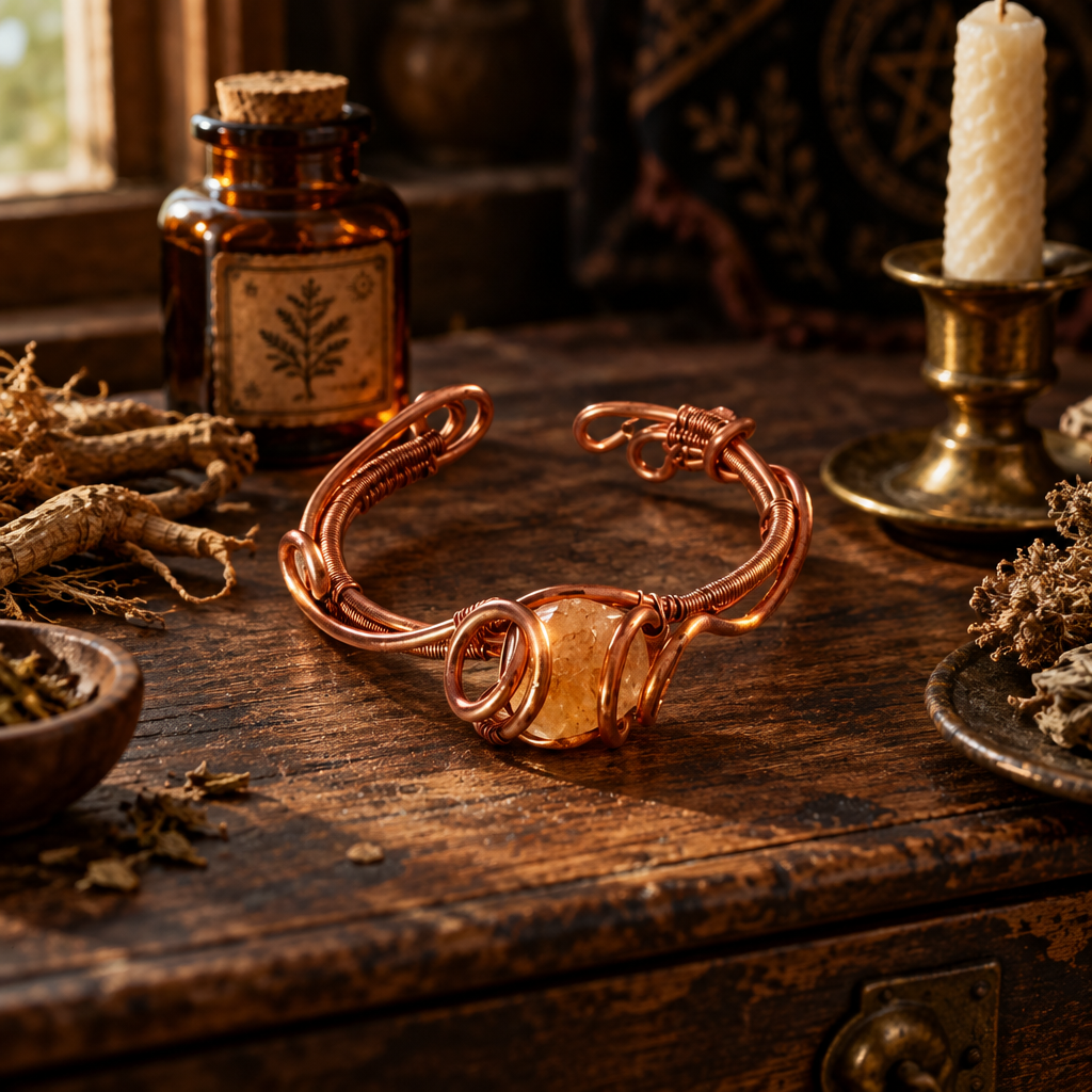 Handmade Citrine & Copper Wire-Wrapped Bracelet