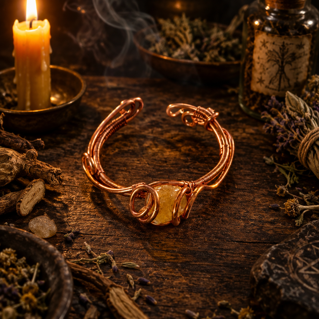Handmade Citrine & Copper Wire-Wrapped Bracelet