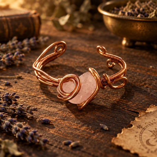 Handmade Rose Quartz & Copper Wire-Wrapped Bracelet