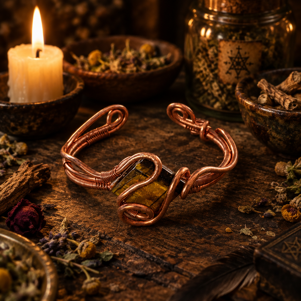 Handmade Tiger Eye & Copper Wire-Wrapped Bracelet