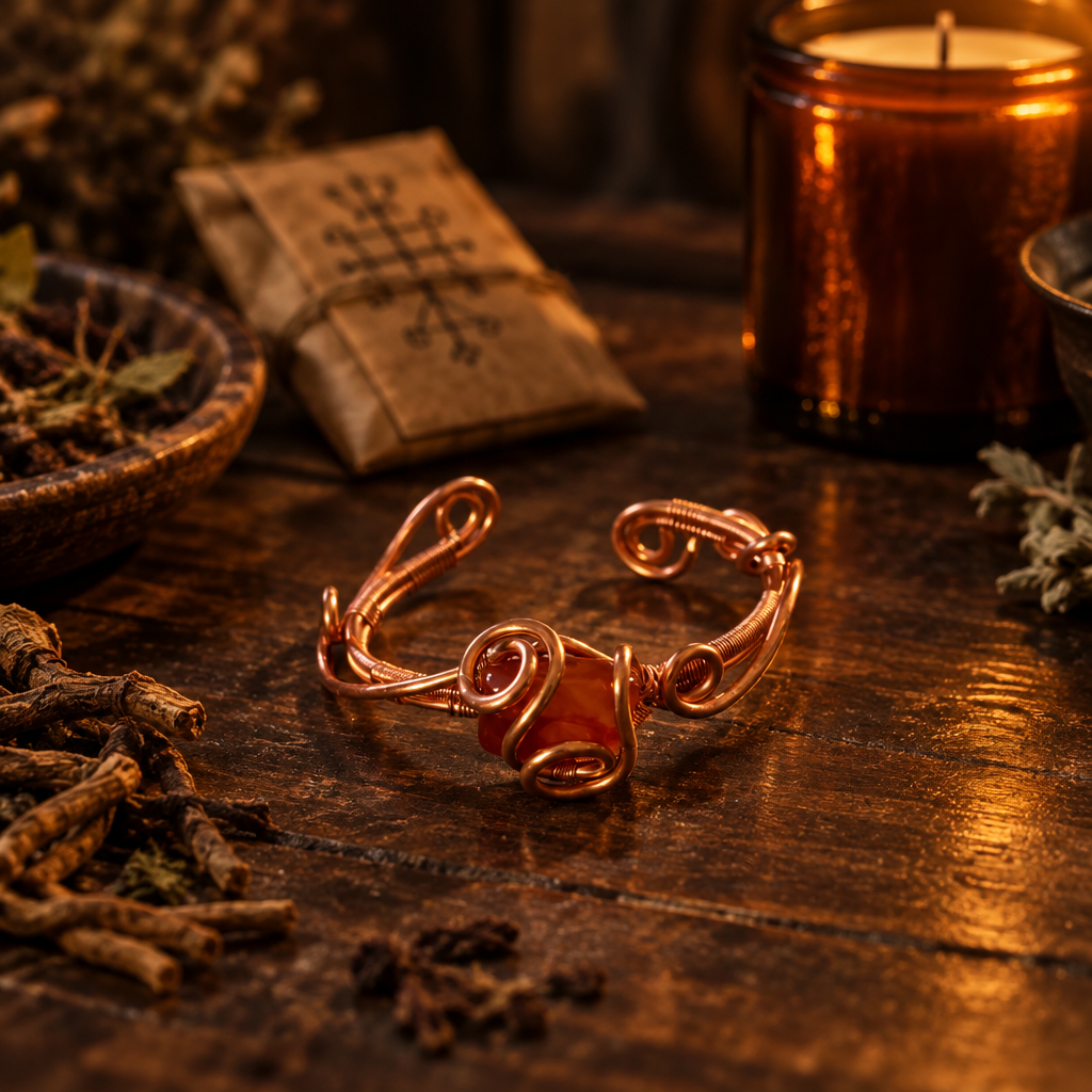 Handmade Carnelian & Copper Wire-Wrapped Bracelet