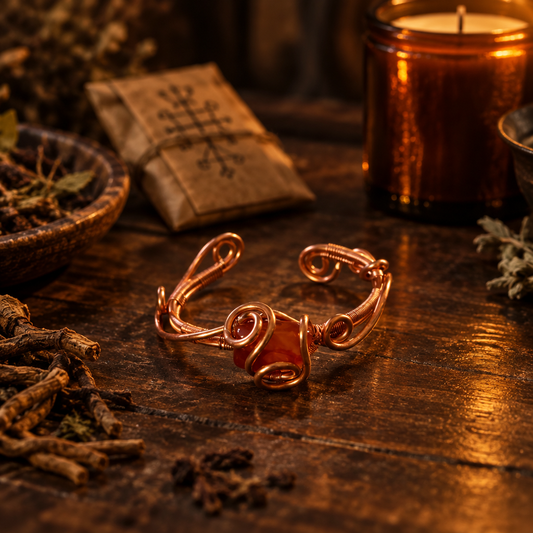 Handmade Carnelian & Copper Wire-Wrapped Bracelet