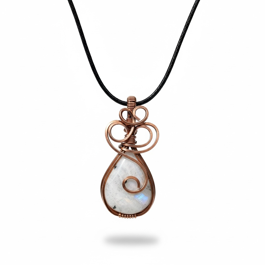 Hand Wrapped Copper Moonstone Pendant